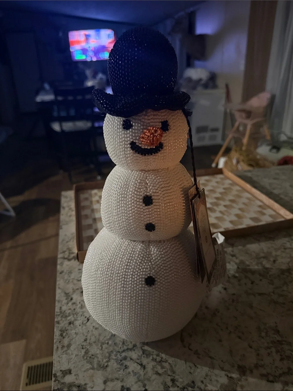 Beaded Snowman Figurine Holiday Decor - White